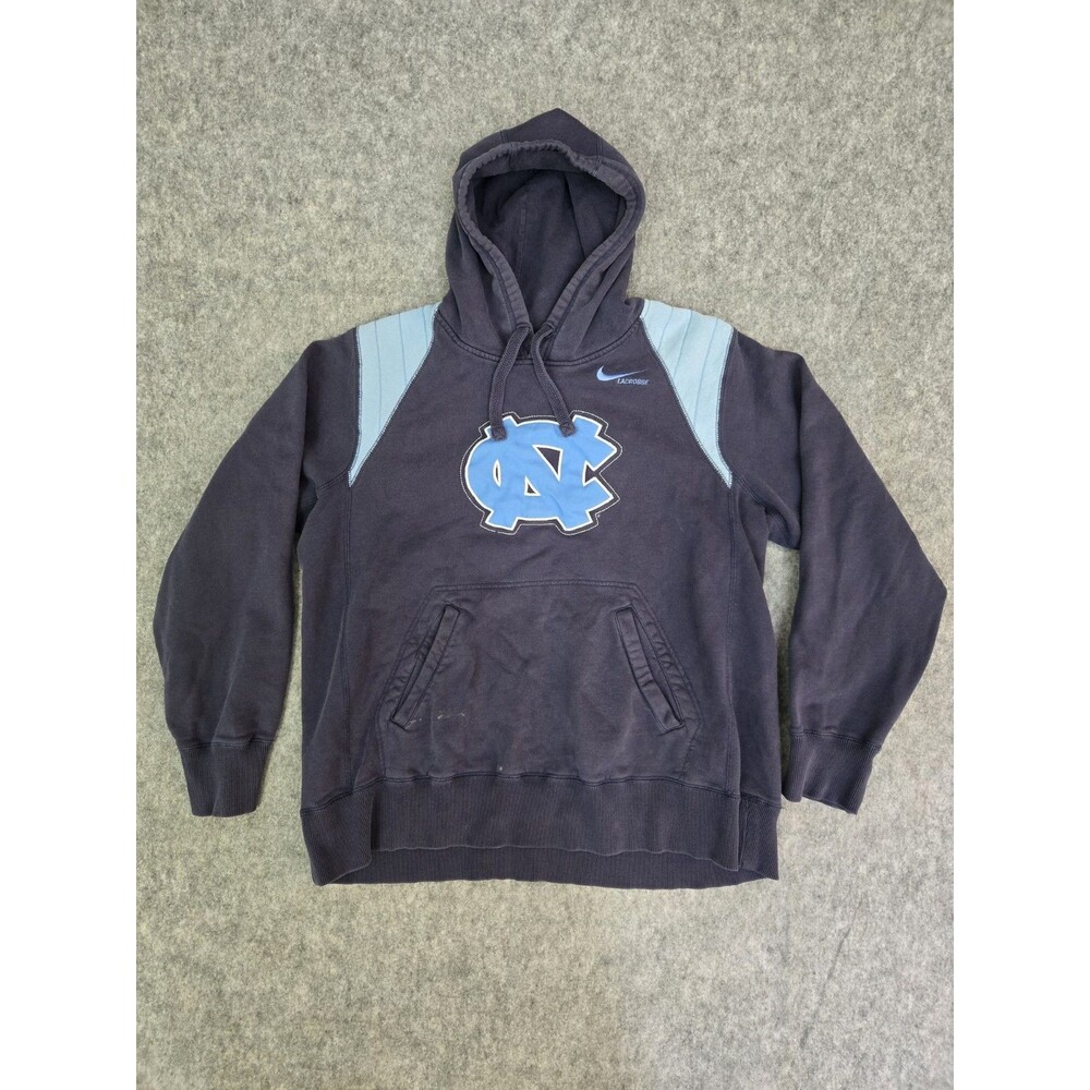Vtg Y2K Nike UNC Carolina Lacrosse Sz Large Hoodie Sweatshirt Blue faded grail